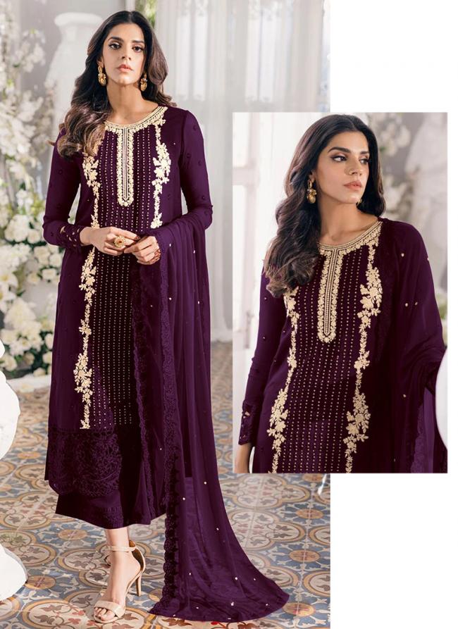 Georgette Wine Party Wear Sequins Work Pakistani Suit